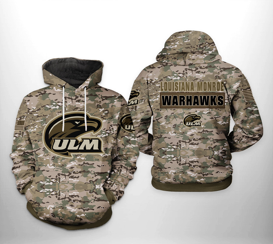 Louisiana Monroe Warhawks Camo Veteran 3D All Over Print Hoodie & Zip Hoodie