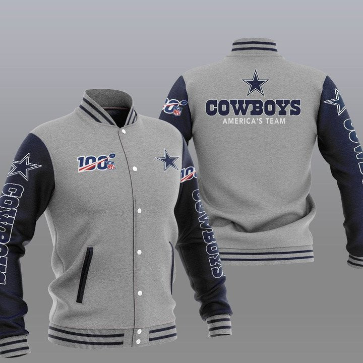 Cowboys Grey Dark Blue America Team Baseball Jacket