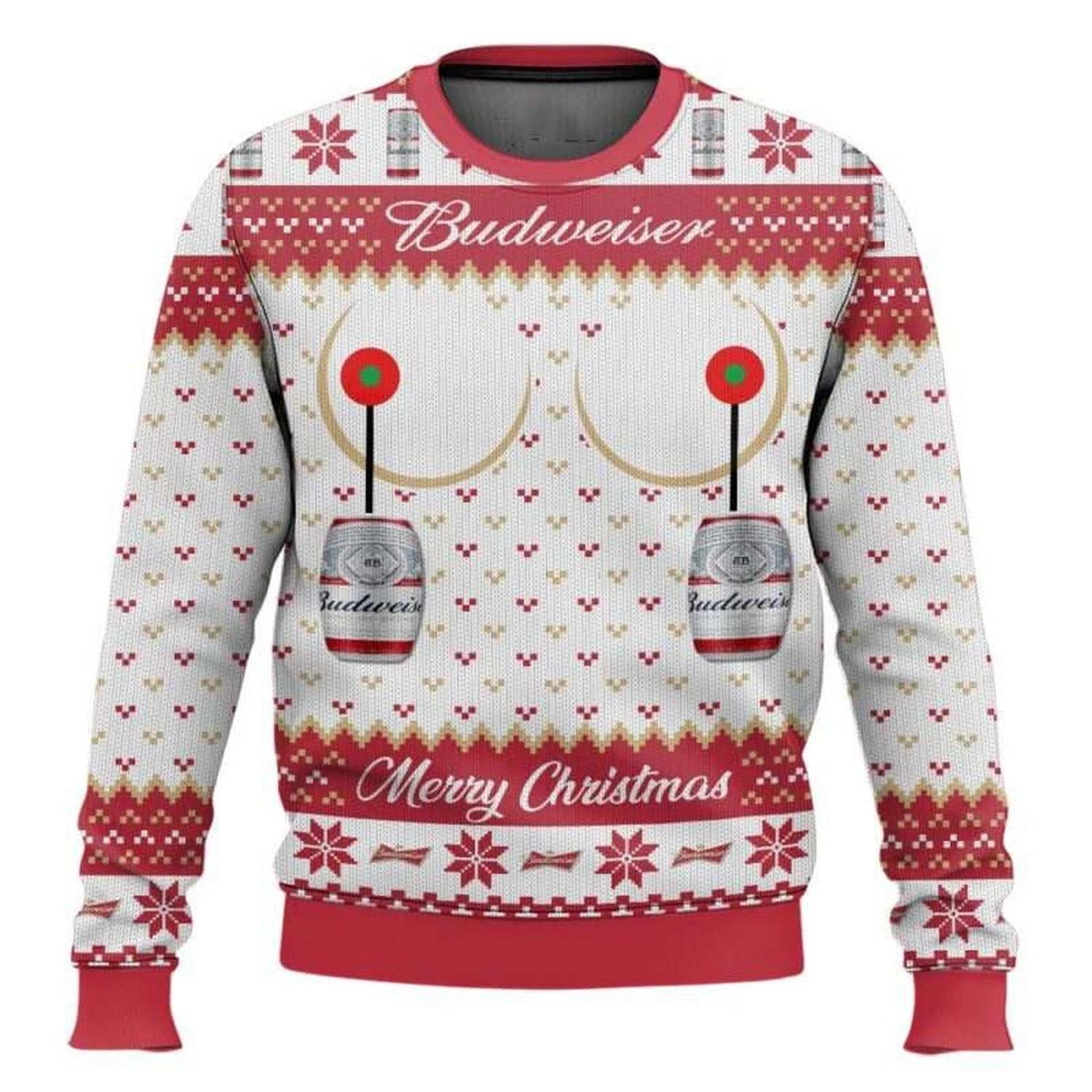 Budweiser Titties Funny Ugly Christmas Sweater