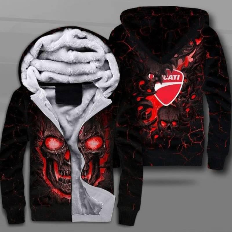 Ducati Lava Skull All Over Print Hoodie, Zip Hoodie, Fleece Jacket