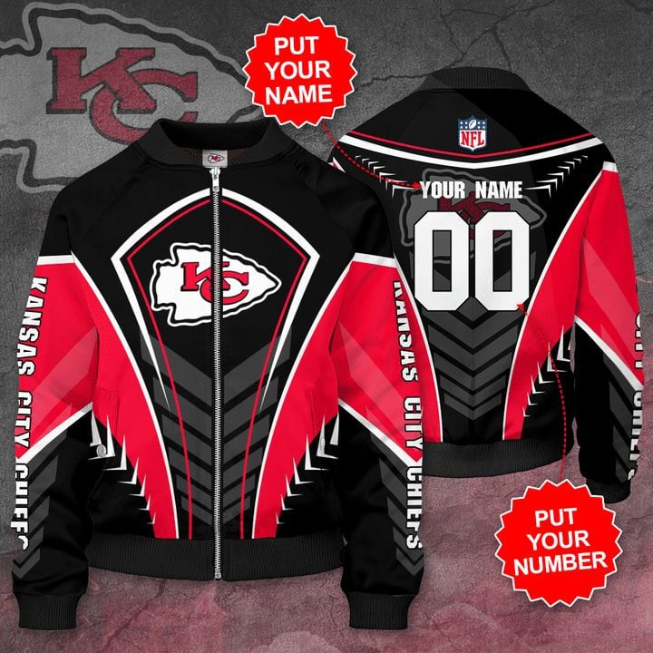Kansas City Chiefs Custom Name Number Black Red Bomber Jacket