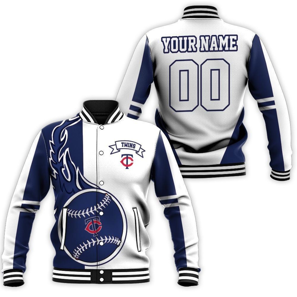 Minnesota Twins Custom Name Number White Navy Blue Baseball Jacket