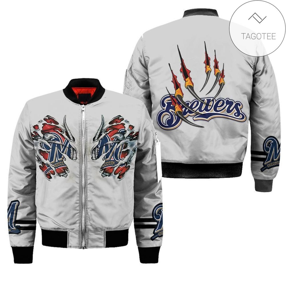 Milwaukee Brewers Gray Claws Bomber Jacket