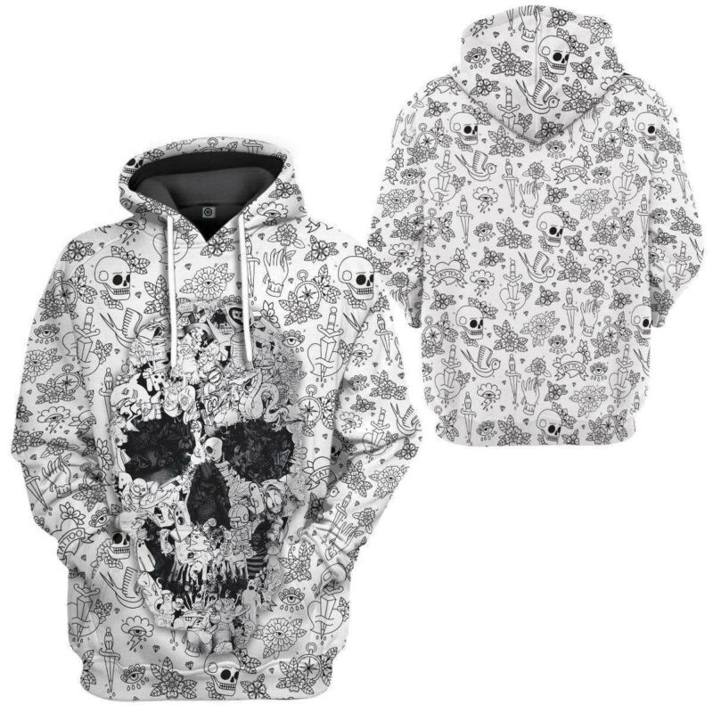 Halloween Common Items White Skull Pattern 3d Hoodie Zip Hoodie