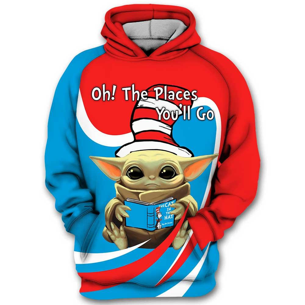 Oh! The Places You’ll Go The Cat In The Hat Yoda Star Wars All Over Print Hoodie, Zip Hoodie