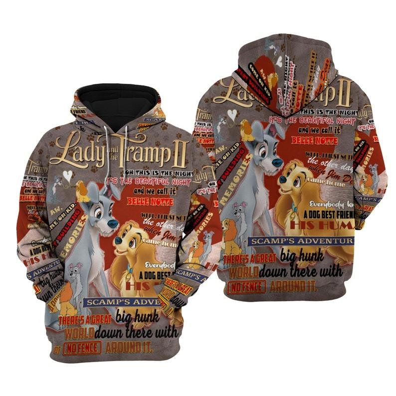 Cartoon Lady And The Tramp, Dogs, Quotes All Over Print Hoodie, Zip Hoodie