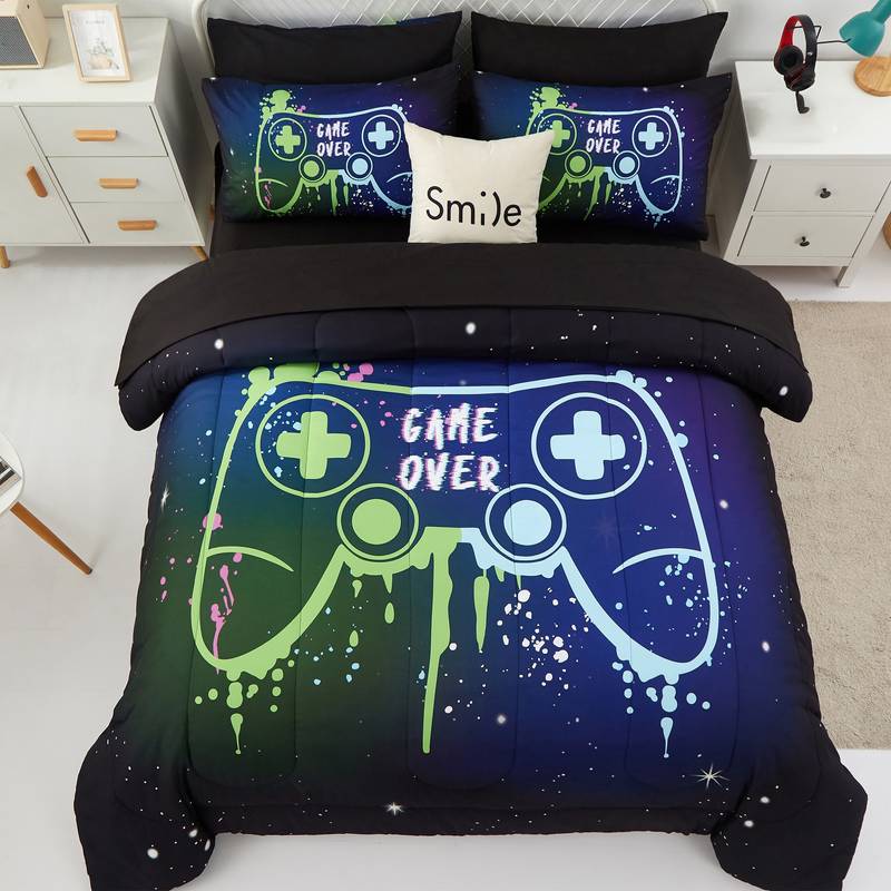 Game Bedding Set Game Over Handle Game Controller Drawing Duvet Covers Blue