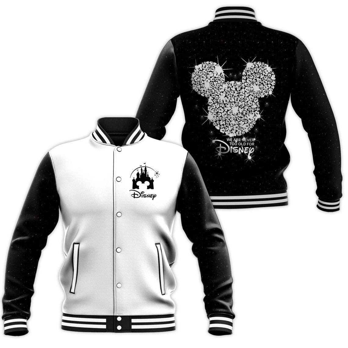 Bling Mickey Head Disney Unisex Cartoon Graphic Casual Outfits Gift Lover Baseball Jacket