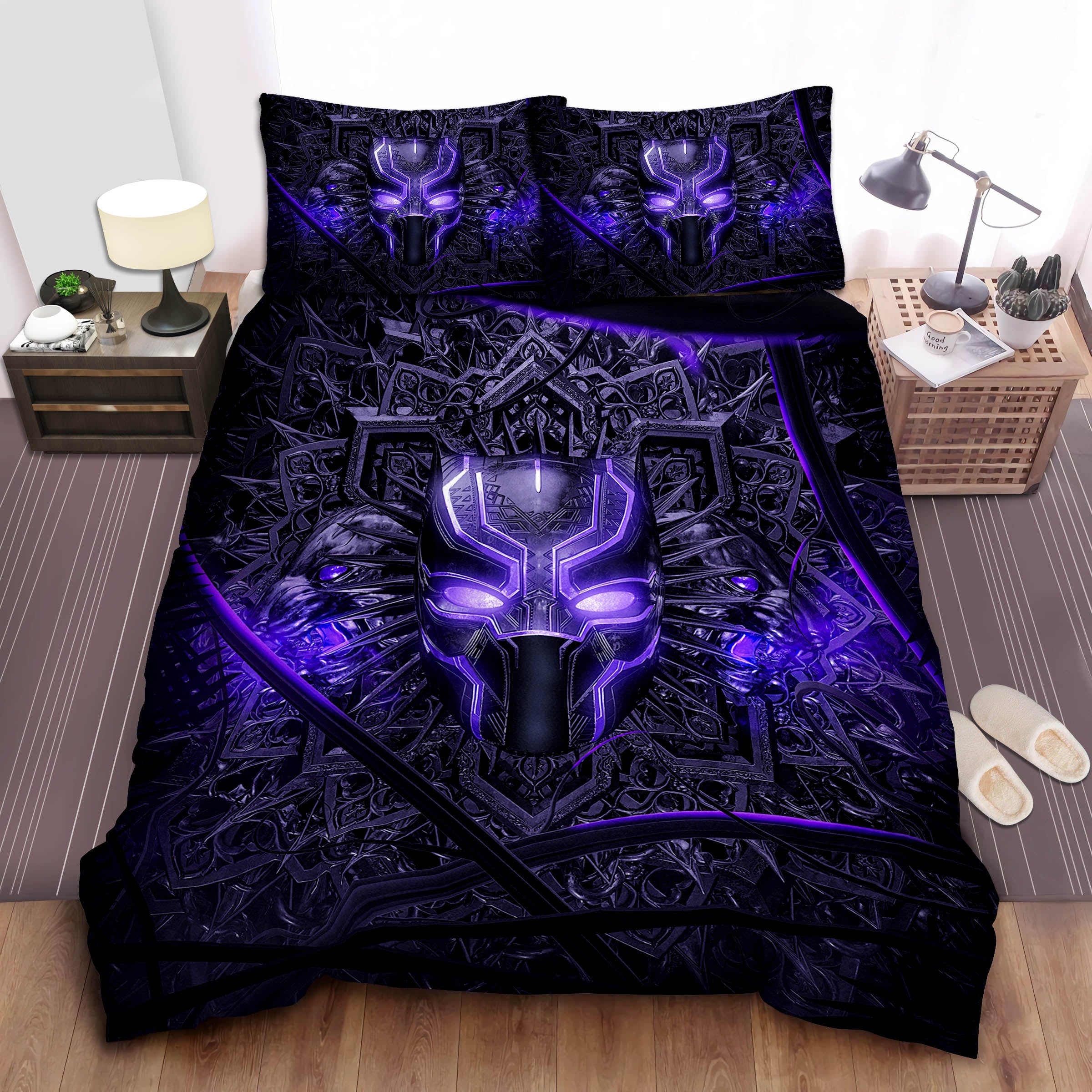 Black Panther Bedding Set MV Black Panther Mask Tribal Pattern Duvet Covers Black