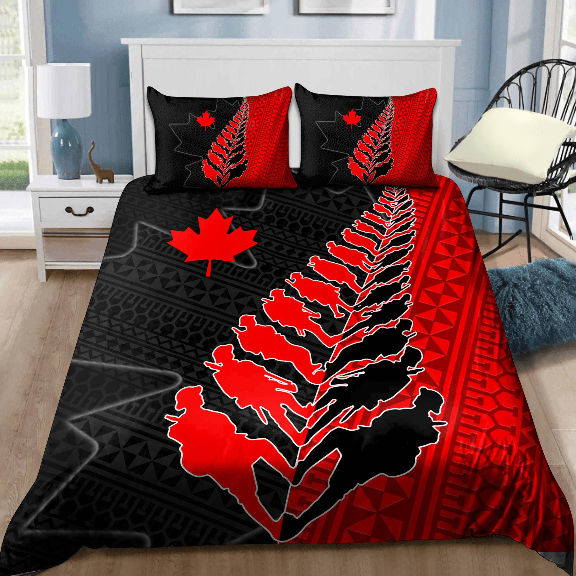 Veteran Bedding Set Canadian Veteran Soldiers Silhouette Duvet Covers Black