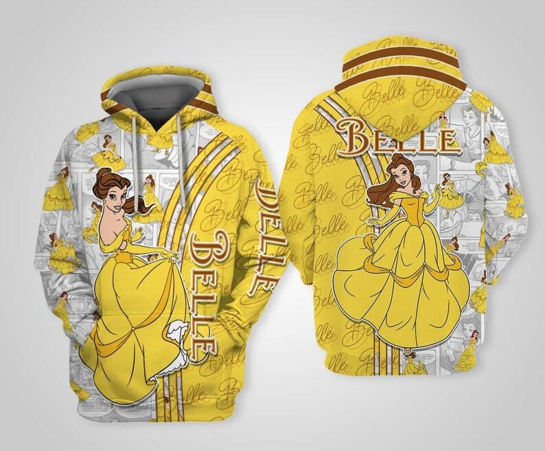 Beauty And The Beast Cartoon, Belle Princess Comics Book Patterns All Over Print Hoodie, Zip Hoodie
