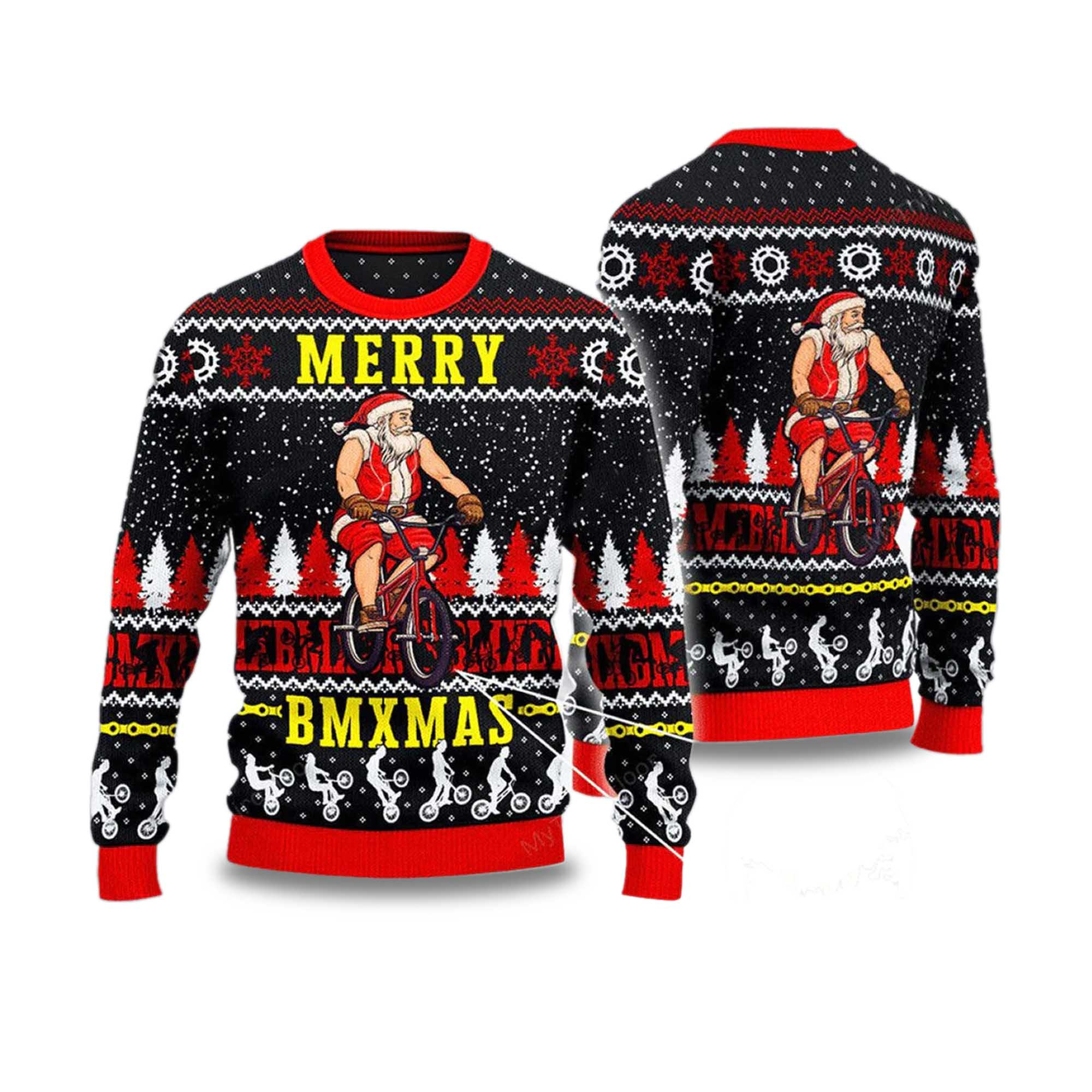 2025 Santa Cycling Merry Christmas Ugly Sweater
