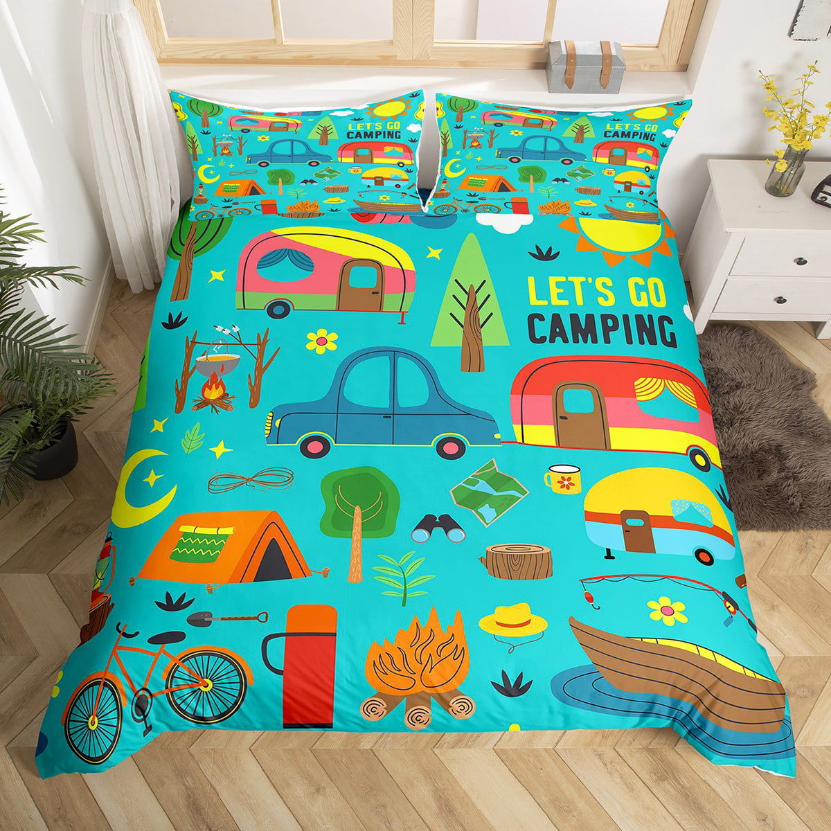 Camping Bedding Set Let’s Go Camping Camping Items Pattern Duvet Covers