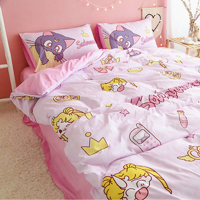Sailor Moon Bedding Set Usagi And Luna Cute Items Pattern Duvet Covers