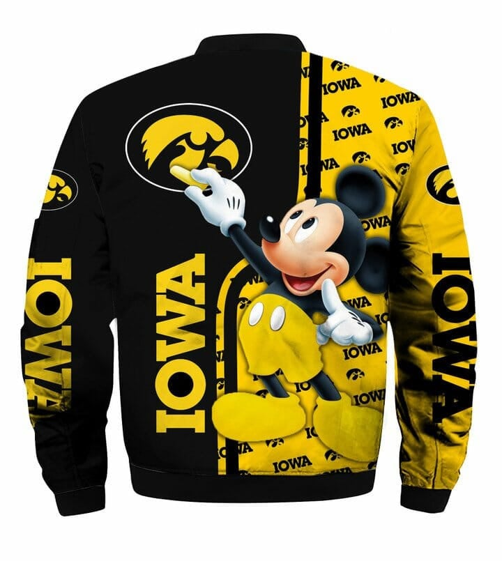 Iowa Hawkeyes Black Gold Mickey Mouse Bomber Jacket