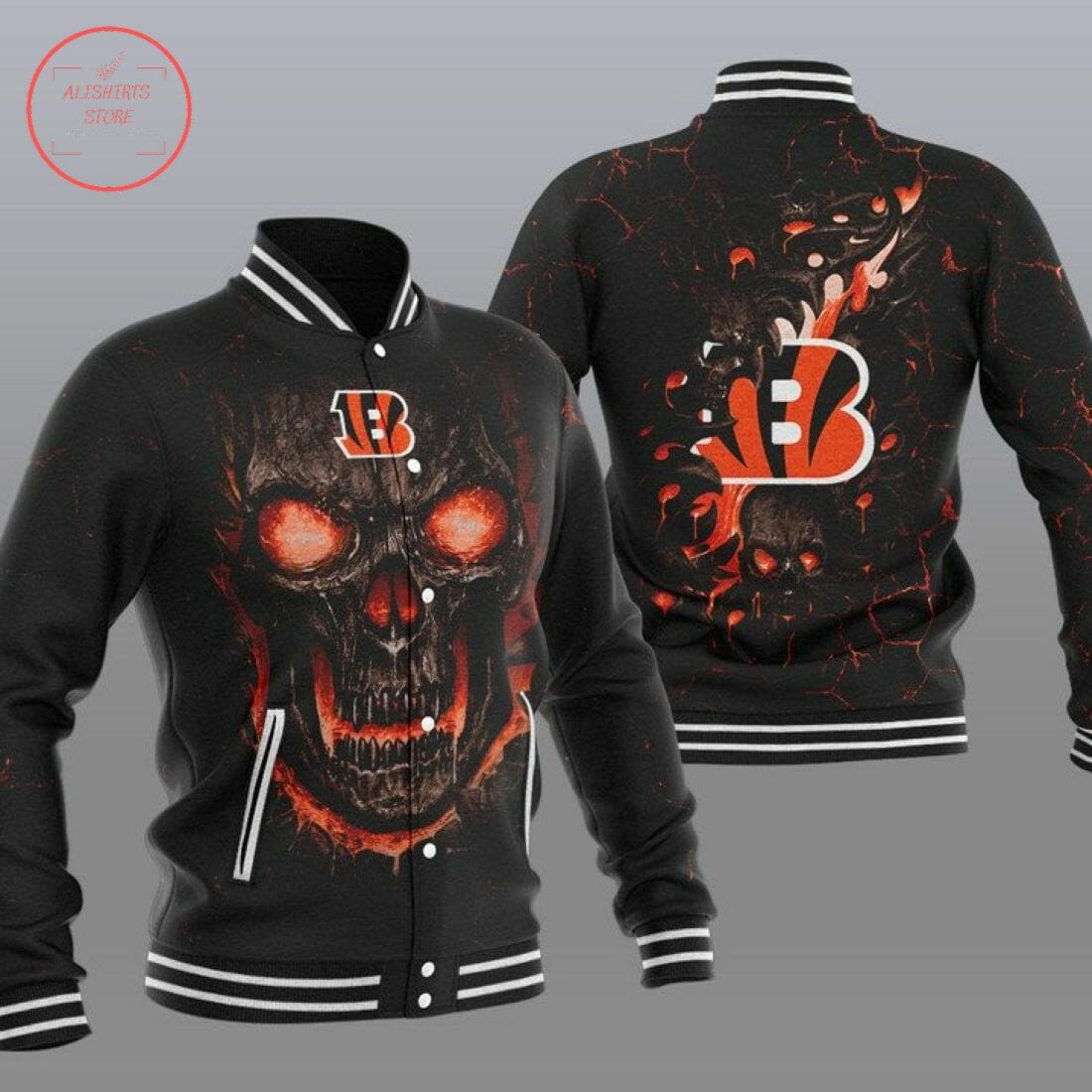 Cincinnati Bengals Black Skull Baseball Jacket