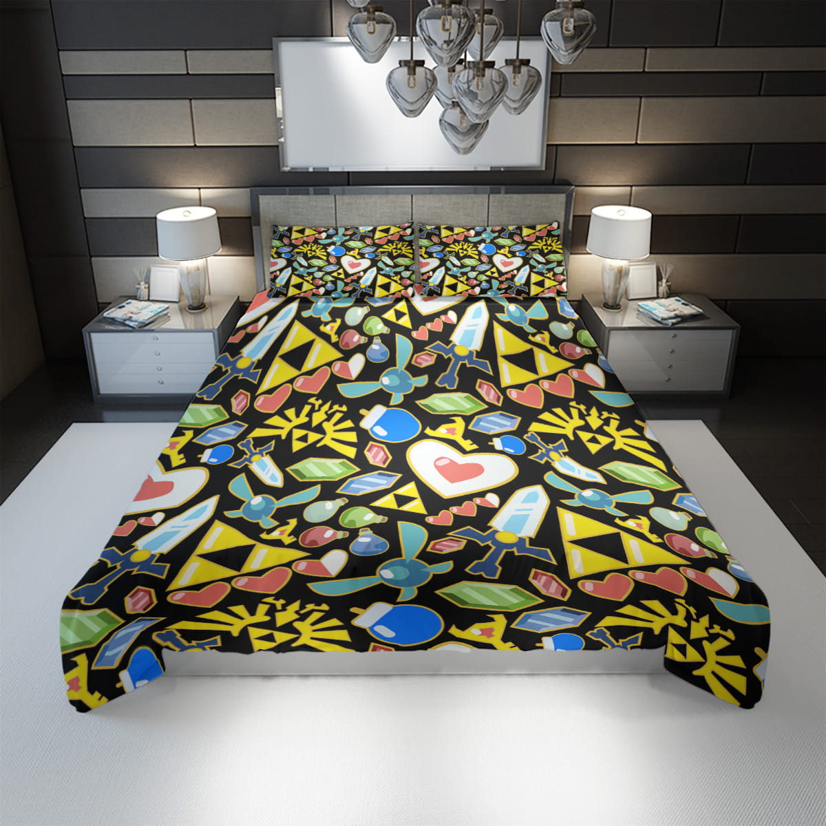 The Legend Of Zelda Bedding Set The Legend Of Zelda Symbols And Items Pattern Duvet Covers