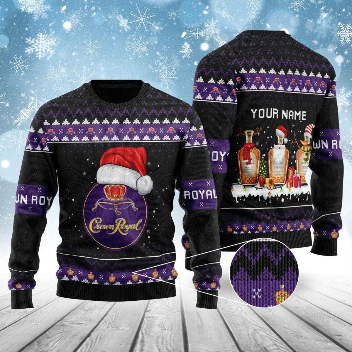 Personalized Crown Royal Bottle Santa Ugly Christmas Sweater