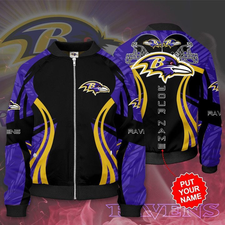 Baltimore Ravens Custom Name Purple Black Bomber Jacket
