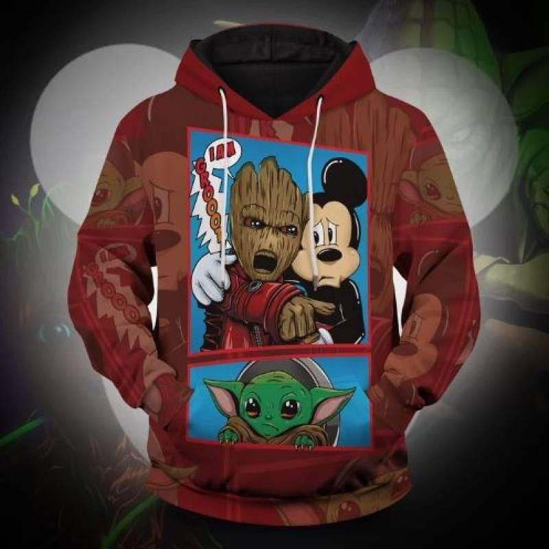 Yoda Mickey Groot Fan Gift, Groot Yelling At Yoda Meme Aop Hoodie