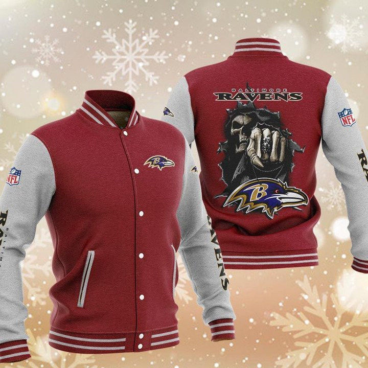 Baltimore Ravens Red Skull Baseball Jacket