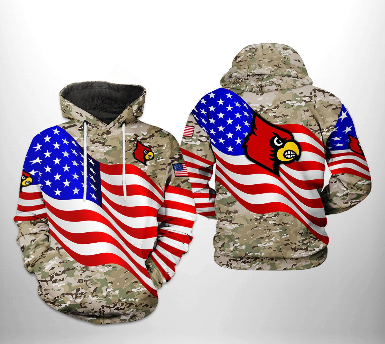 Louisville Cardinals US Flag Camo Veteran 3D All Over Print Hoodie & Zip Hoodie