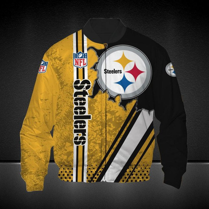 Pittsburgh Steelers Golden Black Logo Special Bomber Jacket