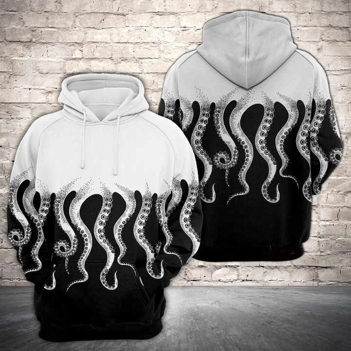 Black And White Octopus 3D All Over Print Hoodie & Zip Hoodie