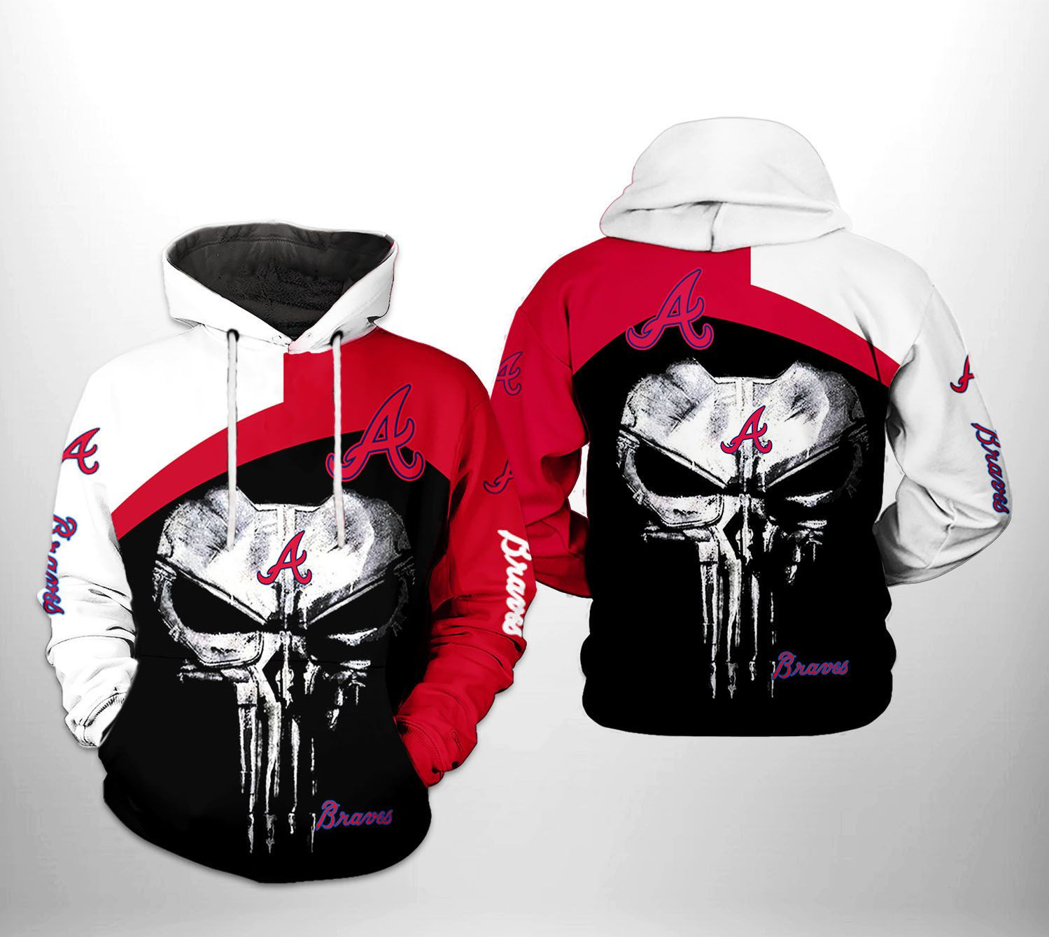 Atlanta Braves MLB Skull Punisher 3D All Over Print Hoodie & Zip Hoodie
