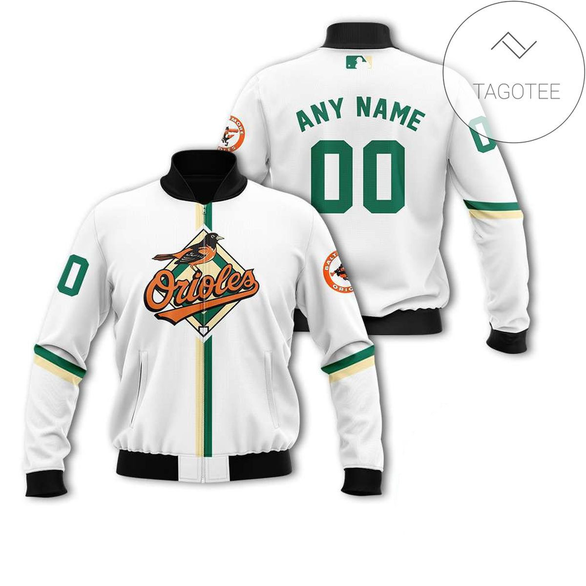 Baltimore Orioles Custom Name Number White Bomber Jacket