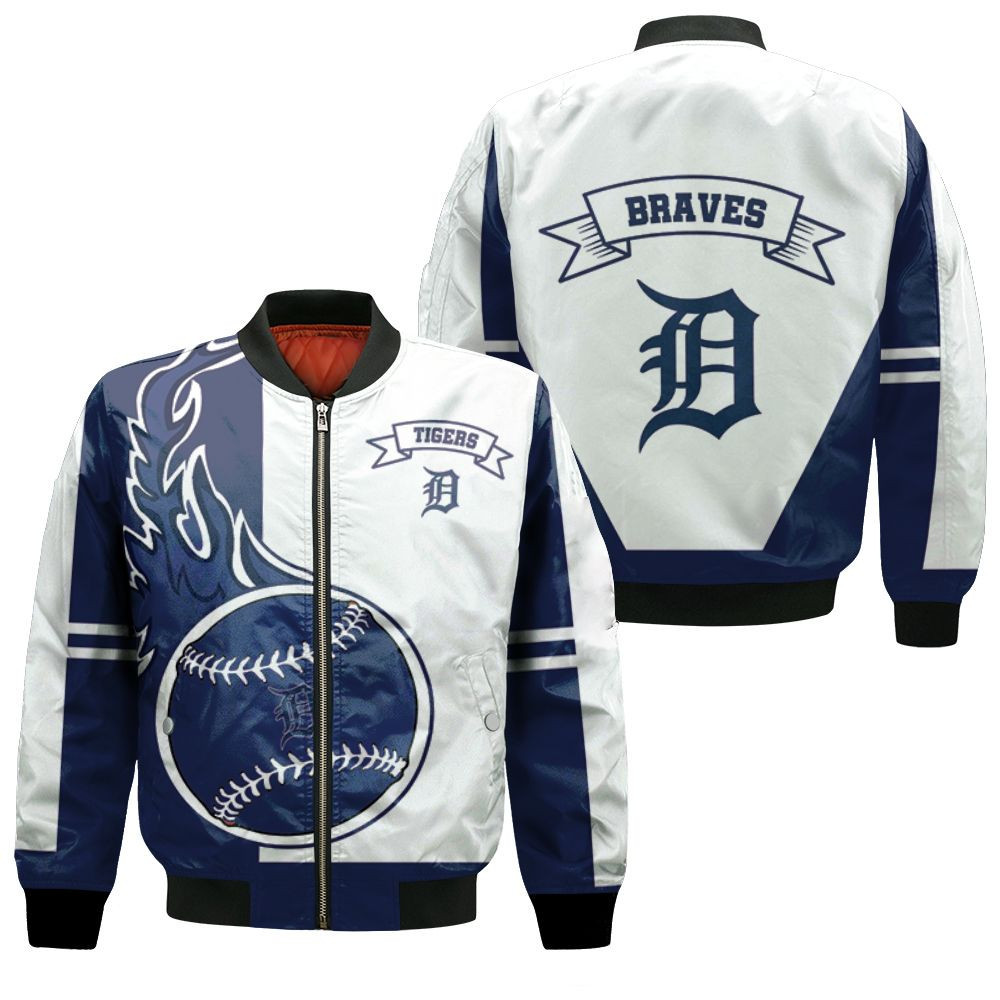Detroit Tigers White Navy Bomber Jacket