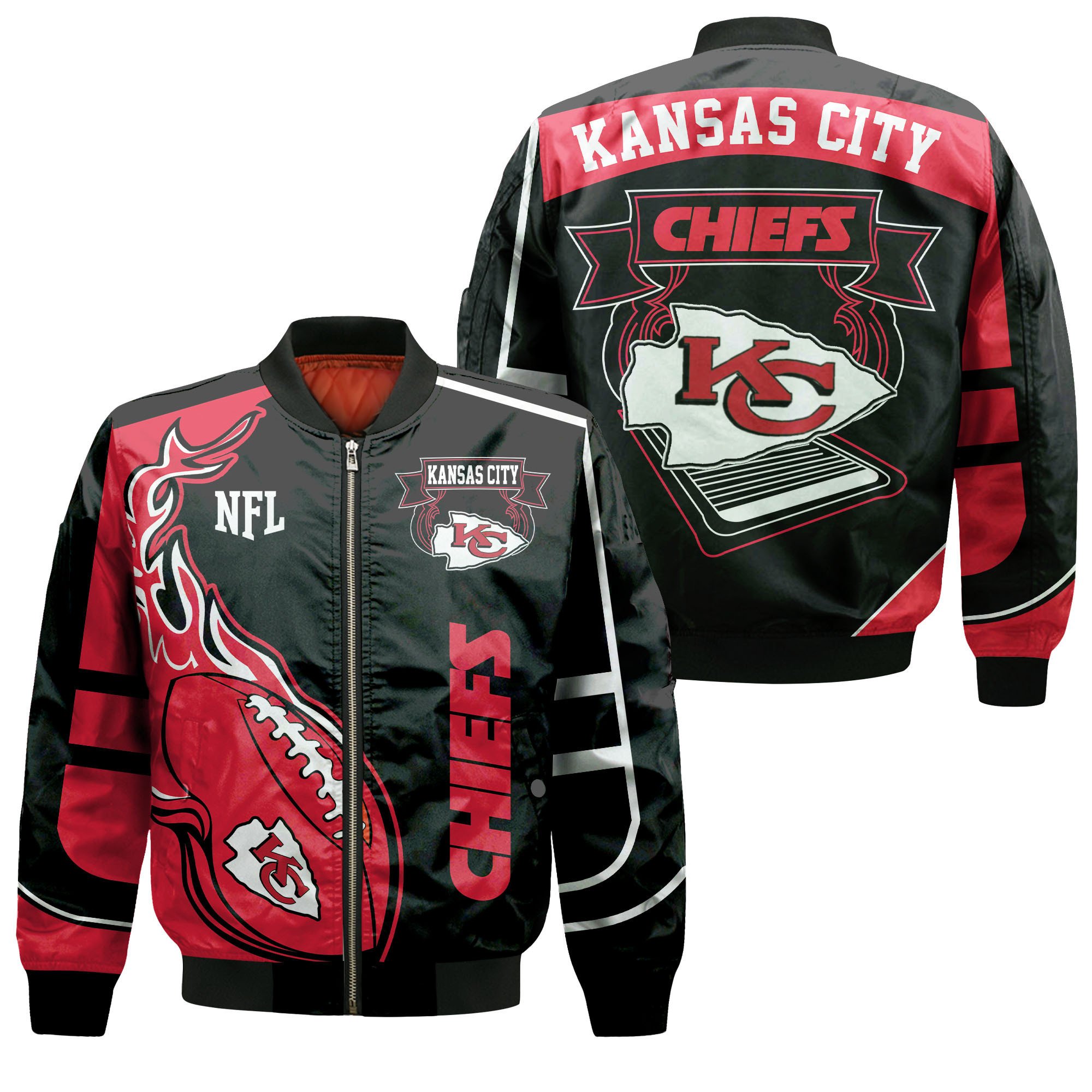 Kansas City Chiefs Black Red Bomber Jacket V3