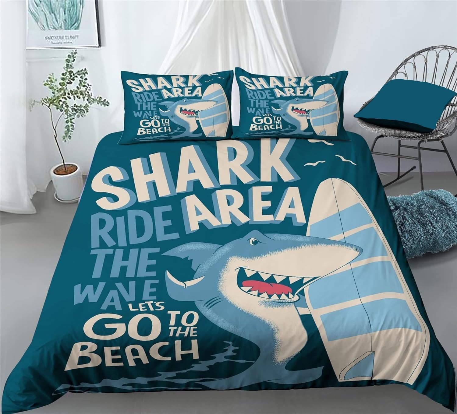 Shark Bedding Set Shark Area Let’s Go To The Beach Duvet Covers