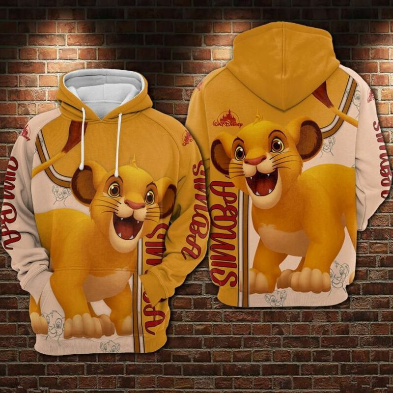 Simba Cartoon The Lion King Over Print 3d Hoodie Zip Hoodie