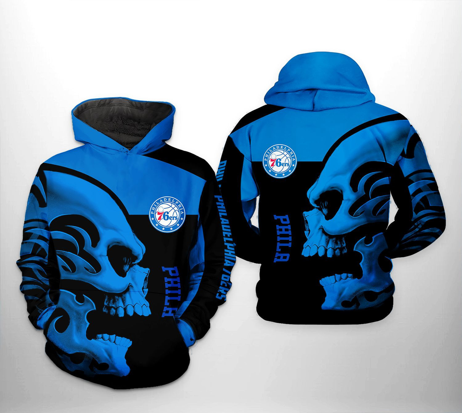 Philadelphia 76ers Skull Team 3D All Over Print Hoodie & Zip Hoodie