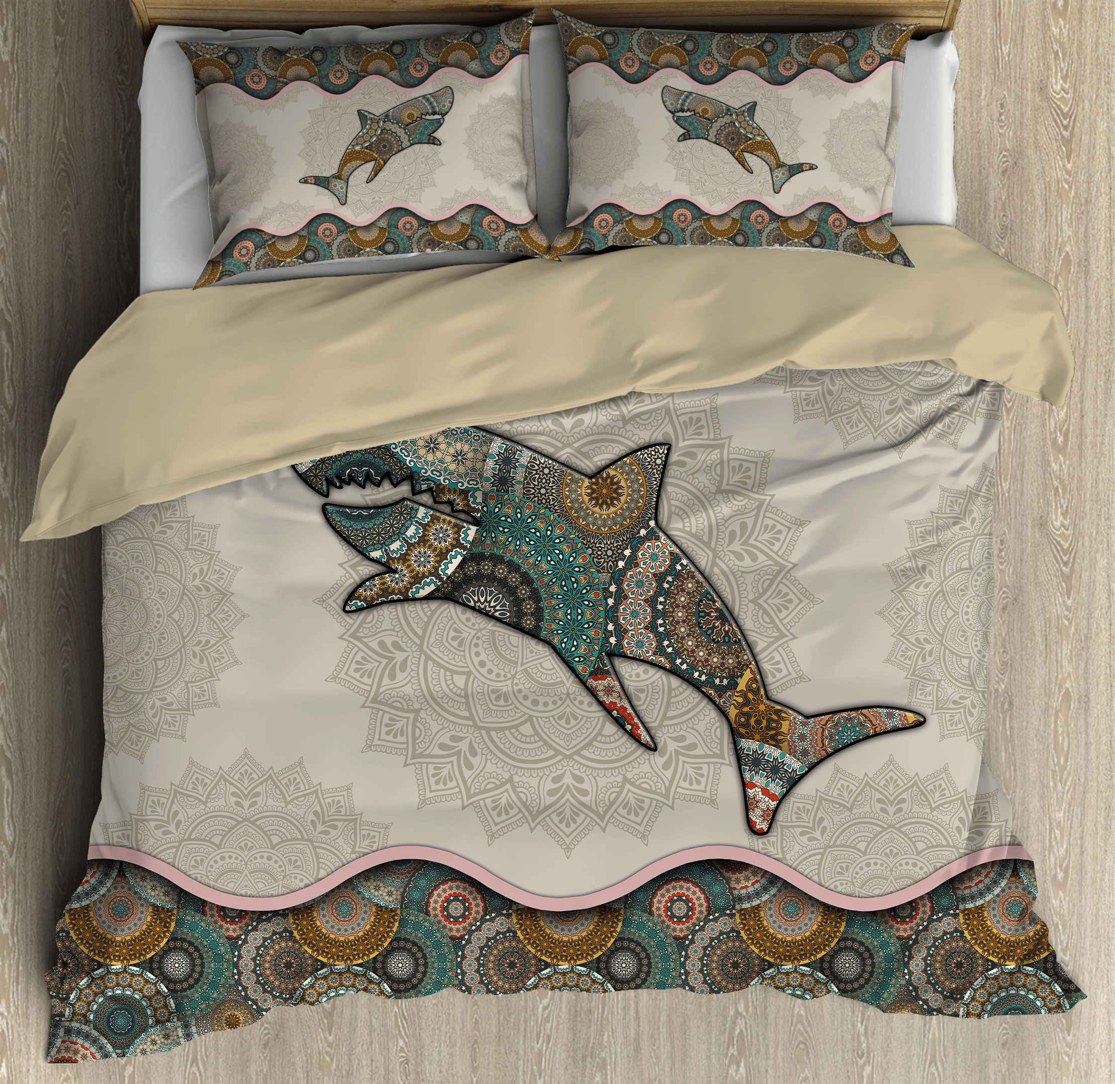 Shark Bedding Set The Shark Mandala Pattern Duvet Covers Green