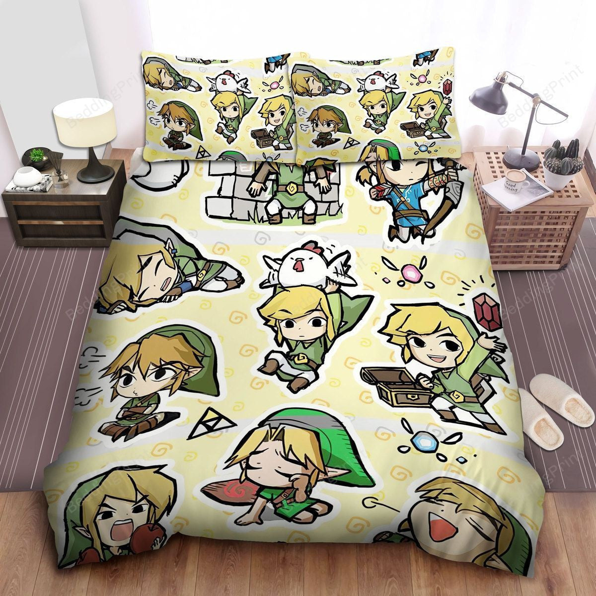 The Legend Of Zelda Bedding Set Link Actions In Chibi Pattern Duvet Covers Yellow