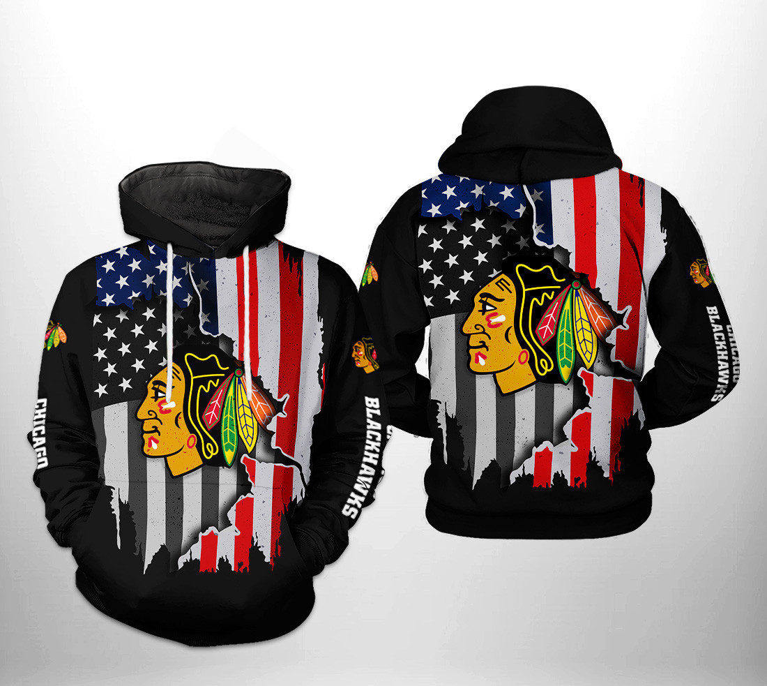Chicago Blackhawks US FLag Team 3D All Over Print Hoodie & Zip Hoodie