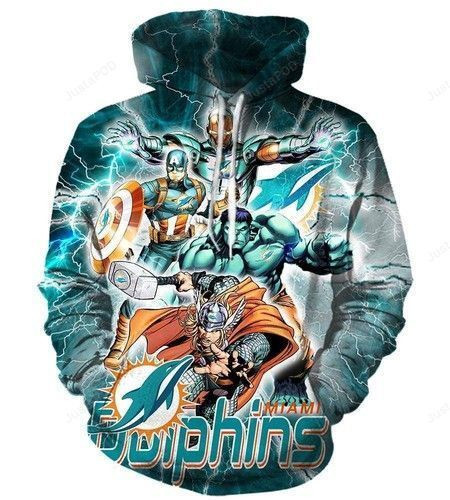 The Avengers Miami Dolphins Blue 3D All Over Print Hoodie & Zip Hoodie