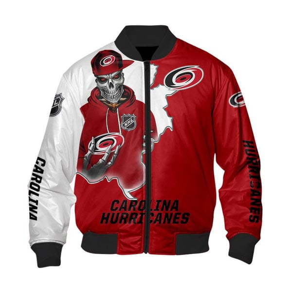 Carolina Hurricanes Red White Skull Scratch Bomber Jacket