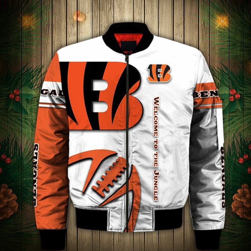 Cincinnati Bengals White Orange Bomber Jacket V2