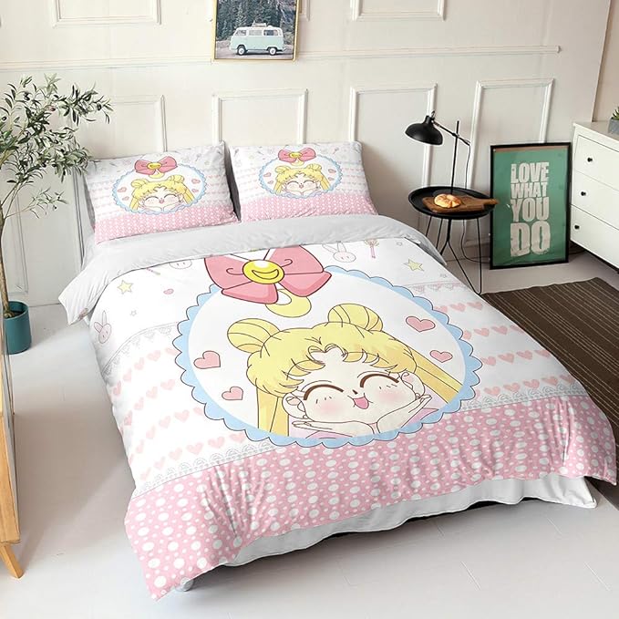 Sailor Moon Bedding Set Cute Sailor Moon Ribbon And Heart Duvet Covers White