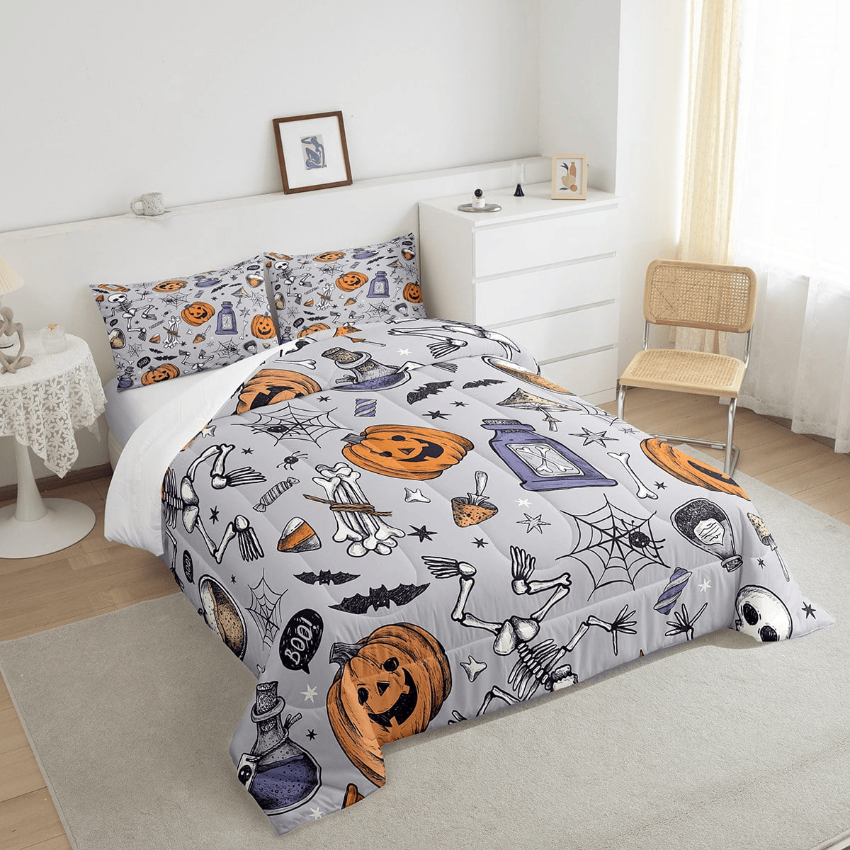 Halloween Bedding Set Pumpkin Skeleton Potions Pattern Duvet Covers