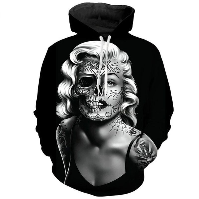 Very Cool Marilyn Monroe Half Skull Over Print 3d Hoodie Zip Hoodie