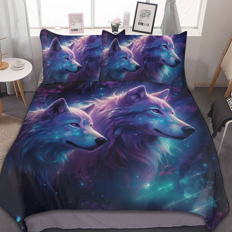 Wolf Bedding Set Two Wolfs In Starry Sky Duvet Covers