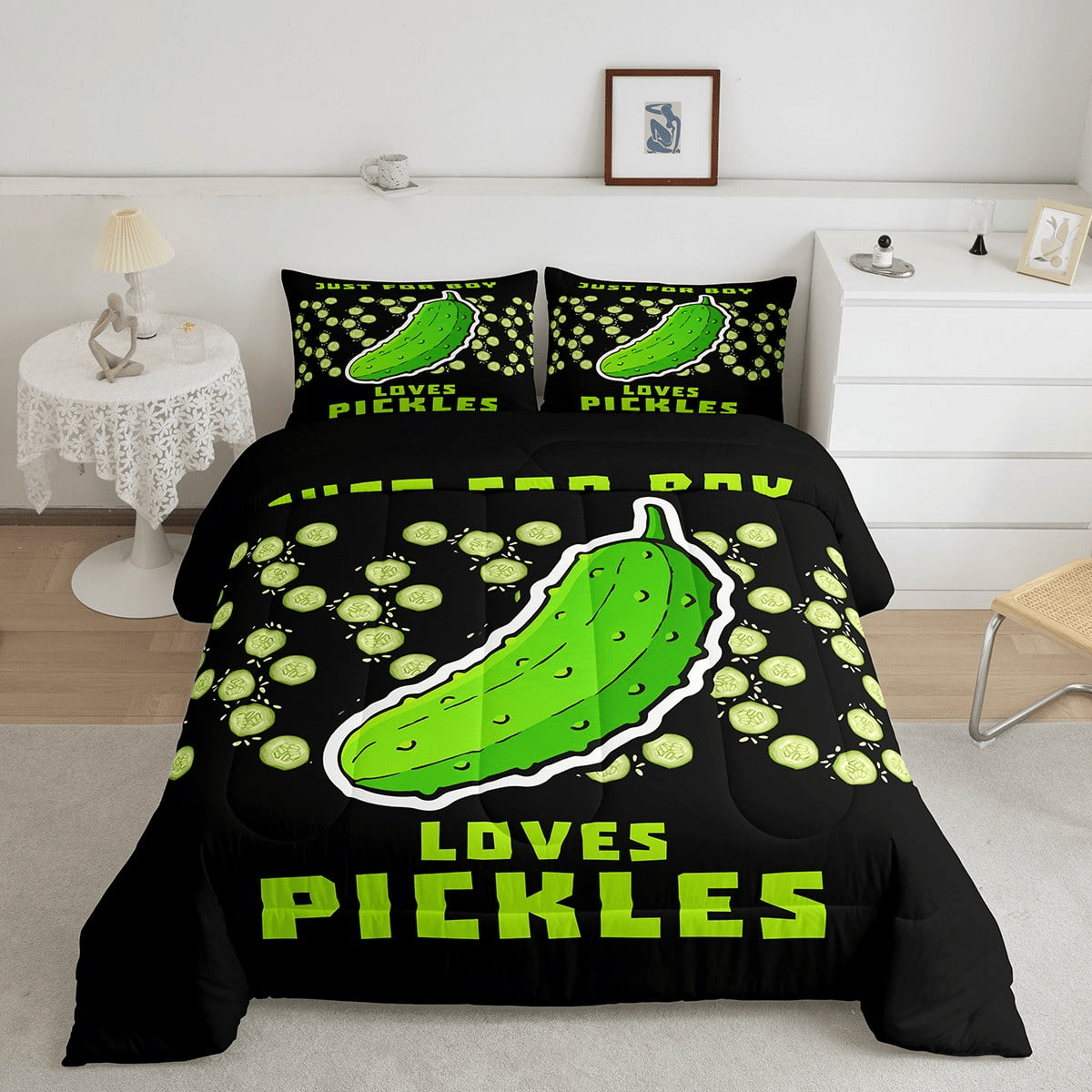 Funny Bedding Set Just for Boy Loves Pickles Duvet Covers Black