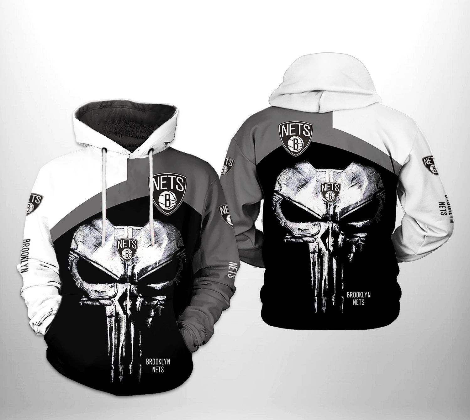 Brooklyn Nets Skull Punisher Team 3D All Over Print Hoodie & Zip Hoodie
