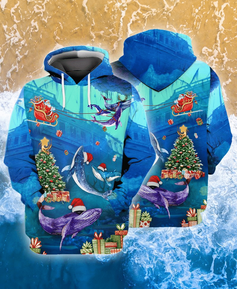 Merry Christmas Santa Claus With Whales Ocean Gift  3d Hoodie Zip Hoodie