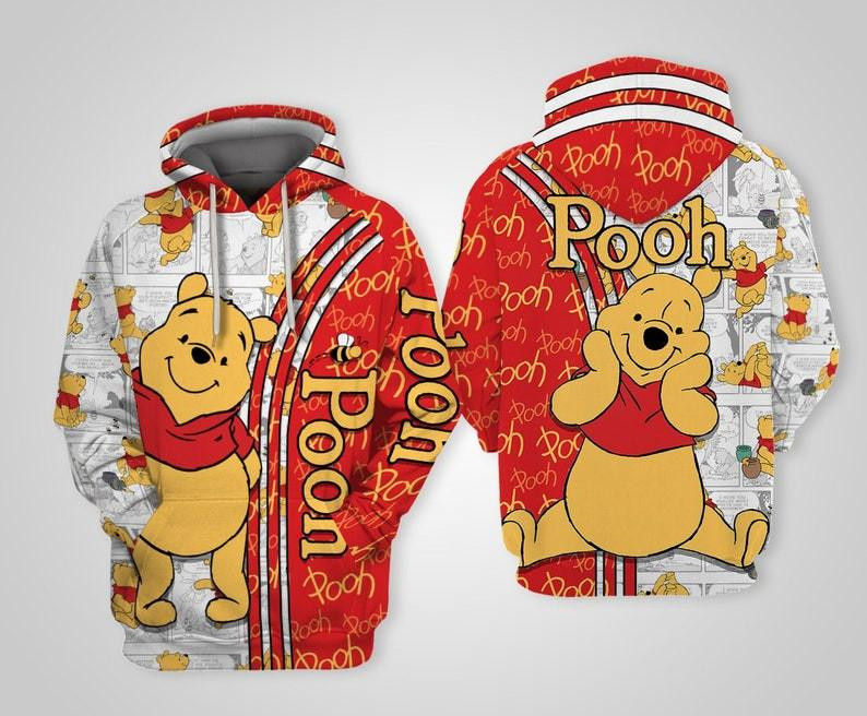 Winnie-the-pooh Cartoon, Pooh Signature, Pooh Bear Comics Book Patterns All Over Print Hoodie, Zip Hoodie