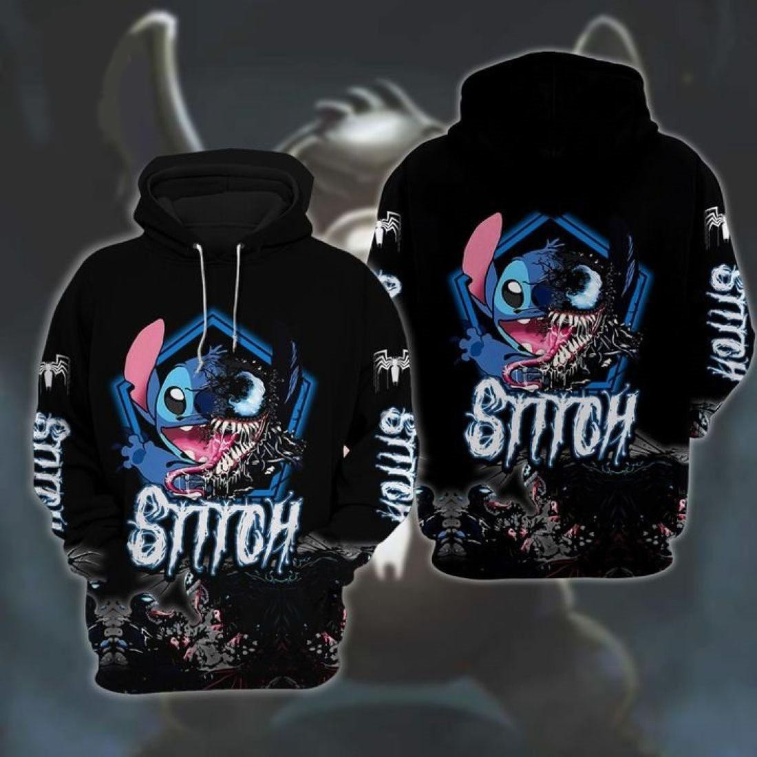 Stitch Fan Gift, Venom Fan Gift, Stitch Venom All Over Print Hoodie